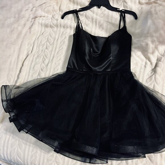 La Femme Satin & Tulle Fit & Flare Dress - Picture 3 of 6